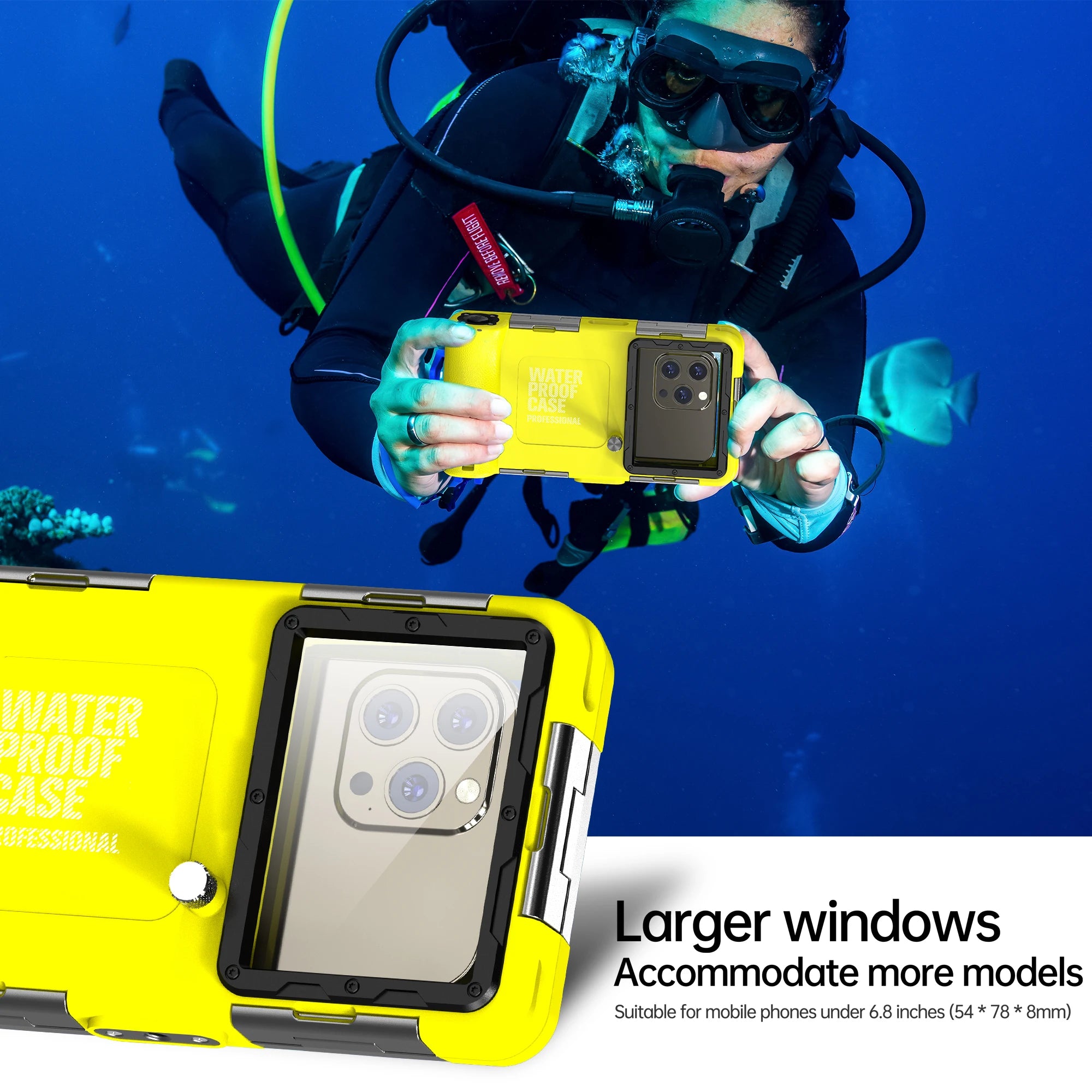 Shellbox - Underwater 15m Diving Case, Suitable for Iphone/Samsung/Xiaomi/Huawei/Google, 6.9inch Universal Waterproof Phone Case for Underwater Photography Ip68 Professional Outdoor Swimming and Diving