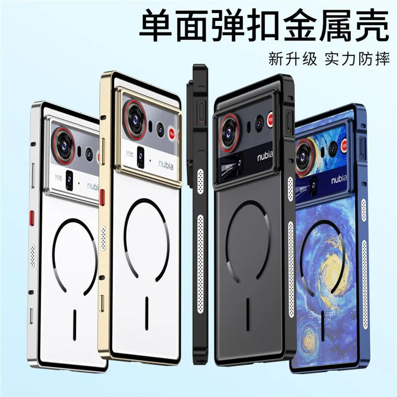 New Metal Frame Magnetic Snap Full Coverage Matte Protective Case for Nubia Z80 Ultra Smartphone